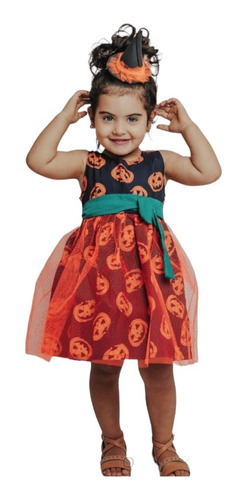 Vestido Halloween Infantil Luxo Dia Das Bruxas Roupa