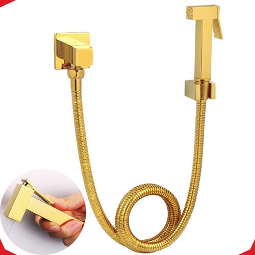 Ducha Higiênica Banheiro Metal Gold Quadrada Flexível 1,20m