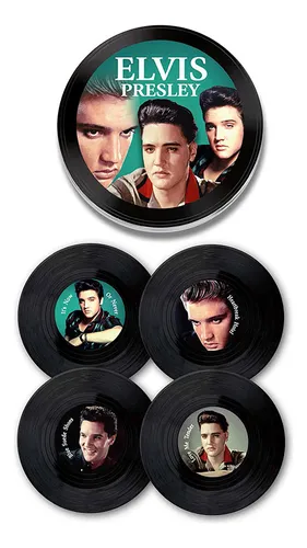 Set 4 Posavasos De Vinilo Retro Musique Vb03w Color Negro Elvis Presley