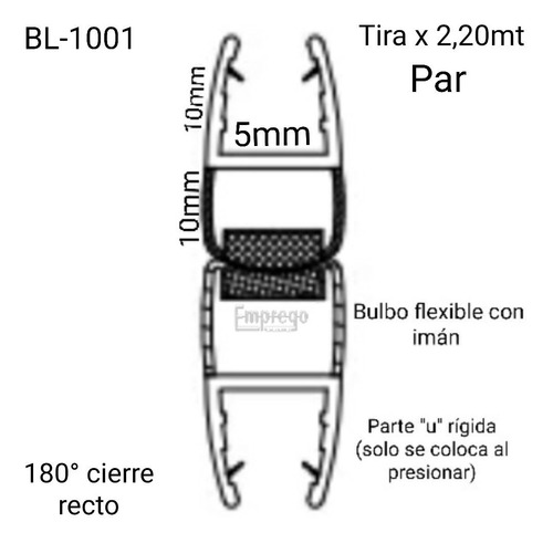 Burlete De Mamparas Glassic 5mm Imantado Recto(par 2.2m)