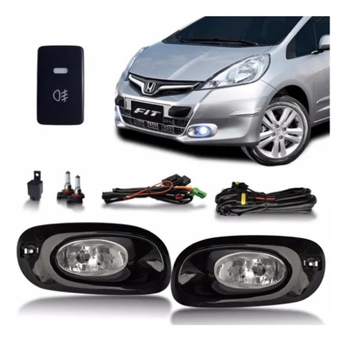Imagem 1 de 2 de Kit Farol Milha Honda Fit 2013 2014 Preto Botão Mod Original