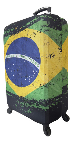 Capa Mala Viagem Protetora Suplex Resistente Brasil Bagagem Cor Preto Bandeira Brasil