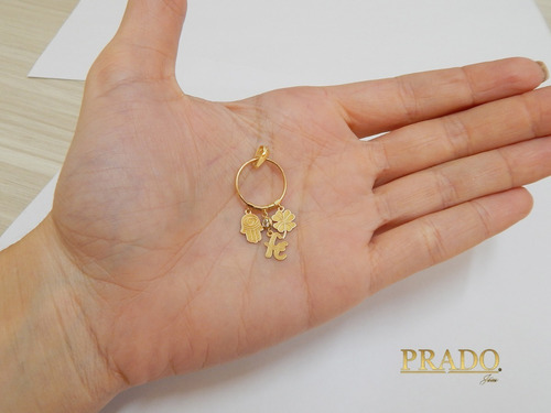 Imagem 5 de 6 de Pingente Em Ouro 18k Patuá Amuleto Mão De Fátima Fé Trevo