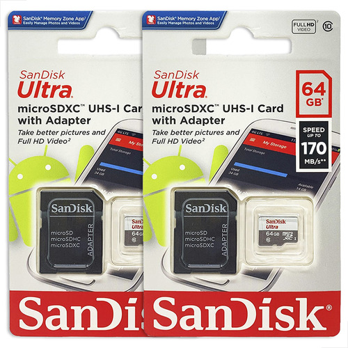 Kit Com 2 Cartão De Memória Sandisk Ultra 64gb Micro Sd