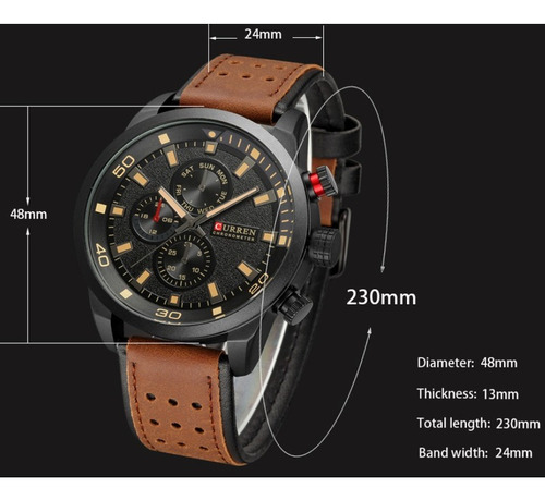 Relógio de couro esportivo de luxo Curren para homens - Chronogr