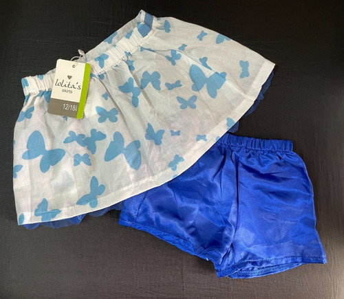 Imagen 2 de 3 de Falda Y Short Para Bebe Talla 12 Meses Mariposas Azul Y Blan