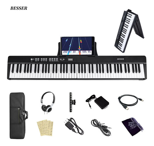 Teclado Musical Besser de 88 Teclas Sensibles al Tacto con Bluetooth MIDI y Pedal Incluido