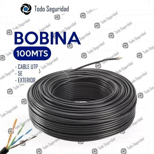 Imagen 3 de 6 de Cable Rollo 100mts 100m Utp Exterior Cat 5e Red Vaina Negra Cctv Rj45 Balun