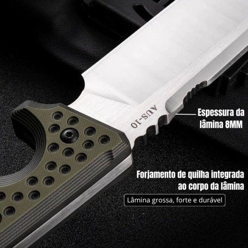 Faca Tatica Full Tang Cabo G10 Lamina Aus-10 8mm