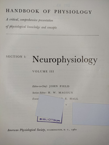 Libro Physiology: Neurophysiology, Section 1, V3 198a3 (Usado)