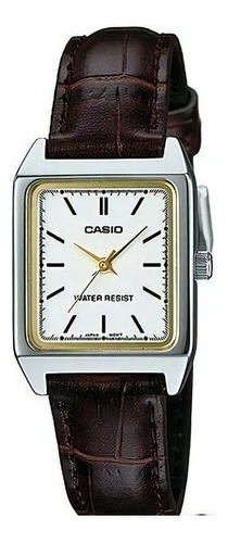 Reloj Casio Dama Modelo Ltp-v007 Piel Café Carátula Blanca