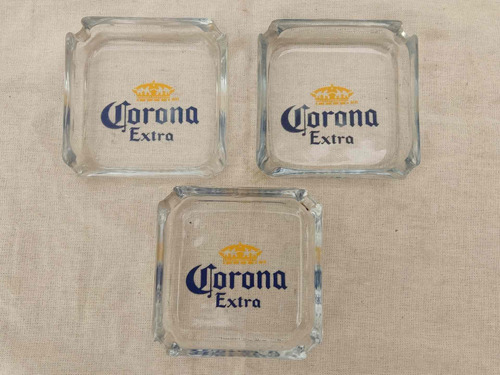 3 Ceniceros Antiguos Cristal De Colección Cerveza Corona