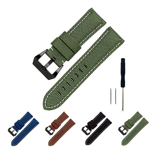 Correa Extensible Compatible Con Panerai Canvas Lona 26mm Verde-hebilla Negra 2.6 Cm