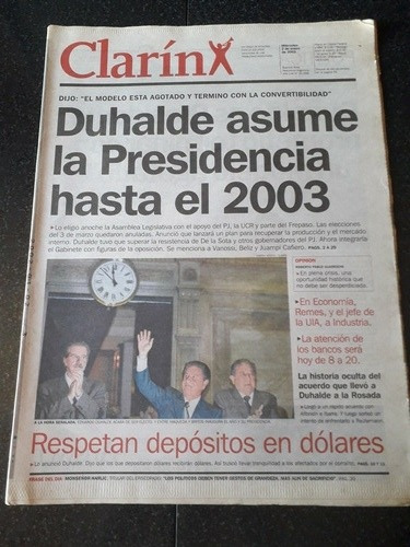 Diario Clarín 2/1 2002 Asume Duhalde Crisis 2001