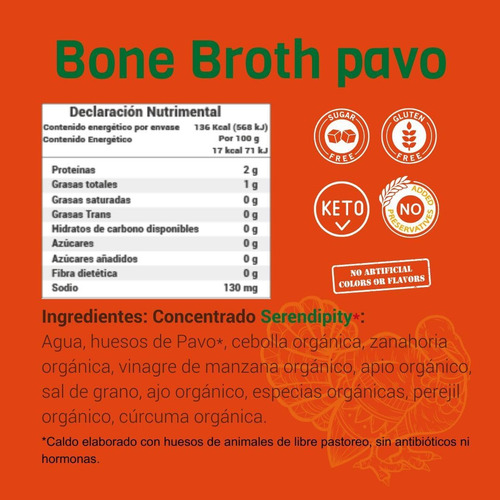 Caldo De Huesos Orgánico 12 Pzas Pavo Bone Broth Serendipity