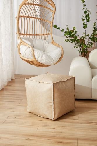 Pouf De Eco Cuero Estilo Marroquí Bordado Artesanal 45*45