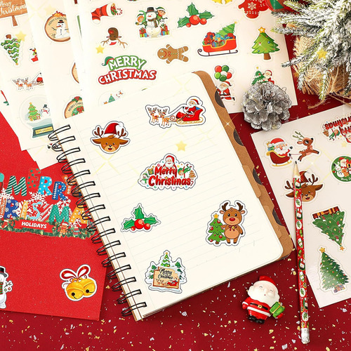Calcomanías De Navidad, 40 Hojas, Calcomanías Adhesiv...