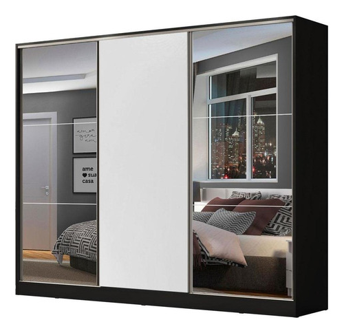 Guarda Ropa Closet Madesa Royale 3 Puertas 2 Espejos Color Negro 02