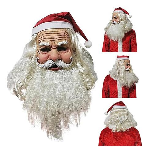Divertida Máscara Navideña De Papá Noel Con Barba Y Gafas