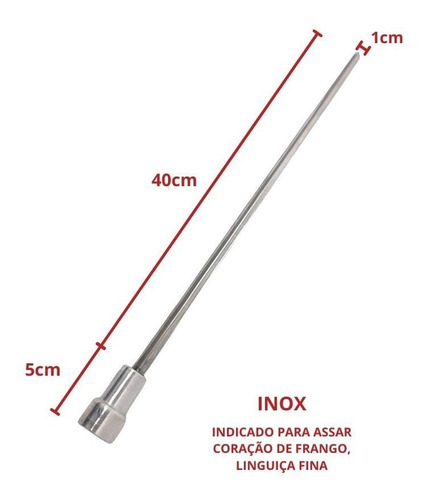 4x Espetos De Inox Lâmina 40cm Duplo/coração Para Churrasco
