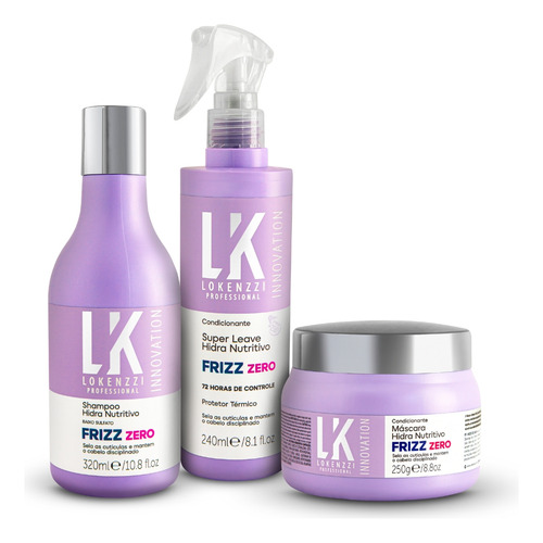 Kit Lokenzzi Frizz Zero Shampoo + Super Leave + Mascara