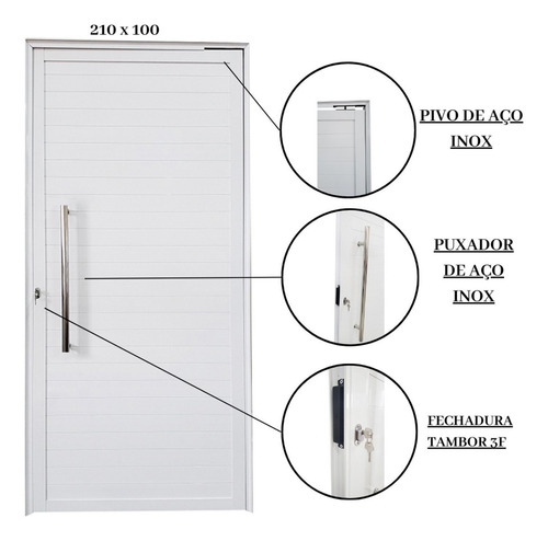 Puerta pivotante de aluminio de 210 x 100 cm con manija en forma de T