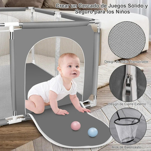 Corral Seguridad Bebes Con Aro De Basket Color Gris Vida