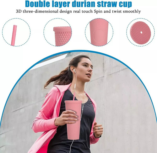 Vaso Doble Pared 24oz/710ml Con Tapa Y Popote