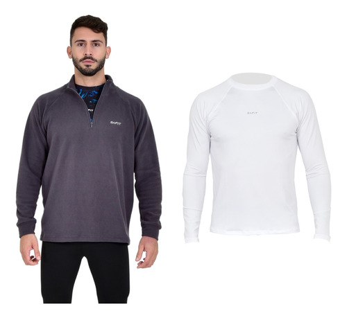 Buzo Hombre Polar Abrigo + Camisetas Termicas Hombre Safit