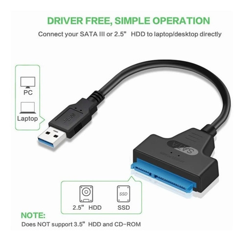 Imagen 5 de 9 de Adaptador Cable Usb 3.0 A Sata 3 Hdd 2.5 22 Pines | Dfast