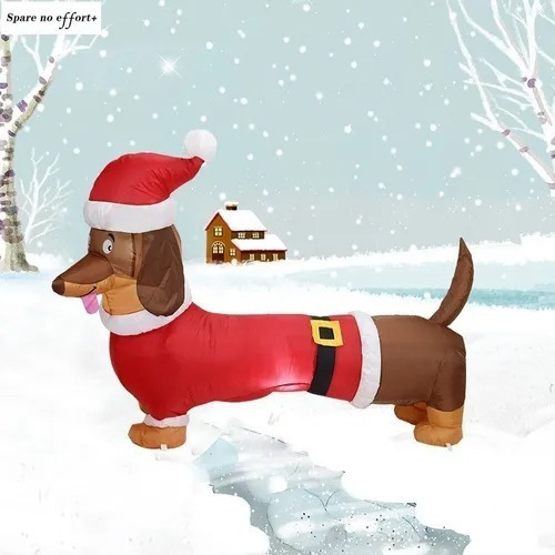 Imagen 2 de 6 de Inflable Perro Salchicha Navidad 150cm Pascuero Santa