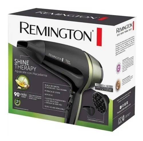 Secador De Cabello Remington Shine Therapy Aguacate/ 2100w Color Negro