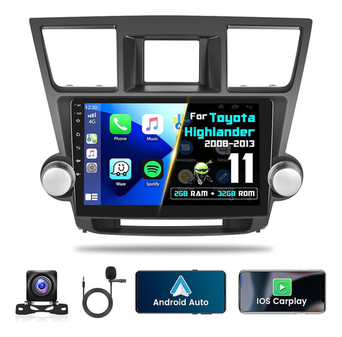 Para Toyota Highlander Radio Carplay Car Stereo Bt 2008-2013