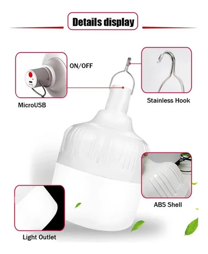 Mh - 2 Lâmpadas Led Recarregáveis Usb De 500 W, Luminária