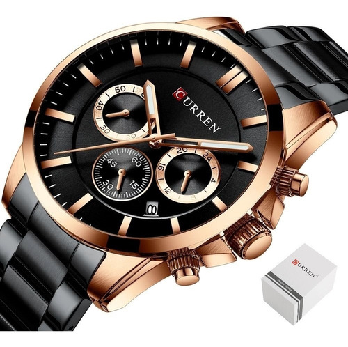 Reloj casual de lujo Curren 8358 para hombre, correa de acero inoxidable, color: negro