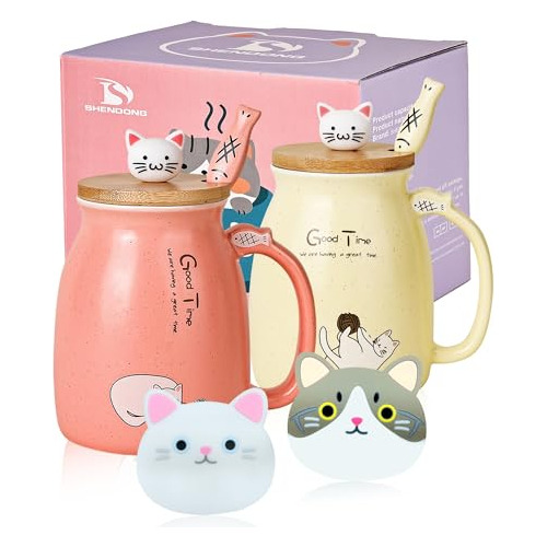 Shendong 2 Pack Cat Mugs Cute Ceramic Coffee Cups Set Rmggg