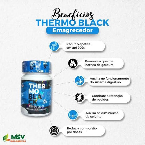 Thermo Black Emagrecedor Forte 30 Cáps 500mg Sem Sabor