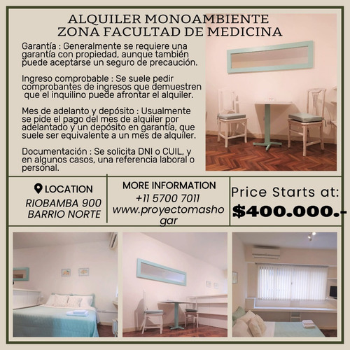 Alquiler Monoambiente Barrio Norte Zona Próxima Facultad De Medicina.