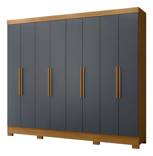 Guarda Roupas Casal 8 Portas 4 Gavetas Diplomata Casal Moval Freijó e Cinza Cinza-escuro