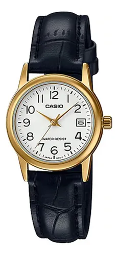 Relógio Casio Feminino Pequeno Dourado Pulseira Couro Preto