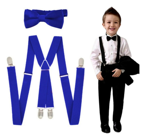 Paquete Especial 17 Tirantes Con Moño Ajustables Para Niño Azul Rey Liso