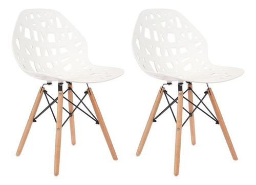 Kit 2 Cadeiras De Jantar Akron Eames Sala Cozinha. Estrutura Da Cadeira Marrom-claro Assento Branco