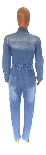Señoras Coreano Slim Stretch Denim Jumpsuit Lavable