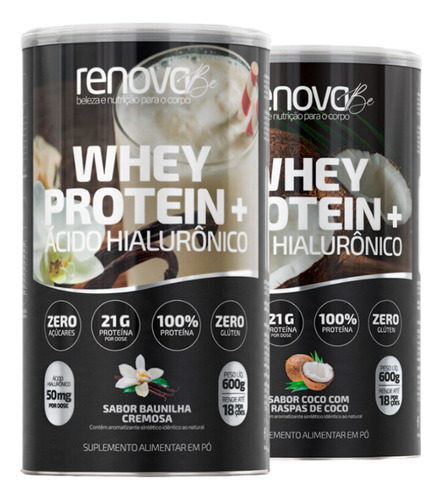 Kit 2 Whey Protein Renova Be Ácido Hialurônico Suplemento Sabor 1 Baunilha - 1 Coco