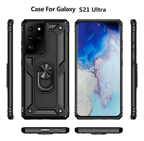 Funda Uso Rudo Para Galaxy S21 Ultra Carcasa+ Hidrogel Mica Negro Samsung Galaxy S21 Ultra