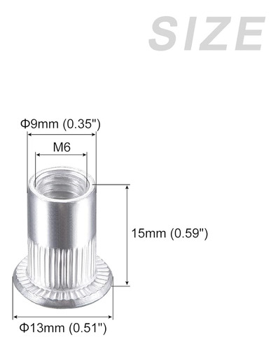 Tuercas De Remache (m6), 25 Unidades, Cuerpo Moleteado De Al