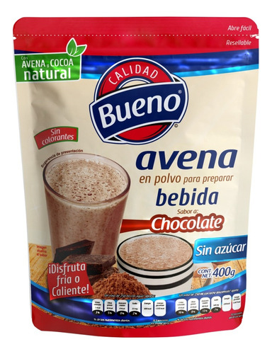 5 Pzs Calidad Bueno Avena En Polvo Sin Azucar Chocolate 400g