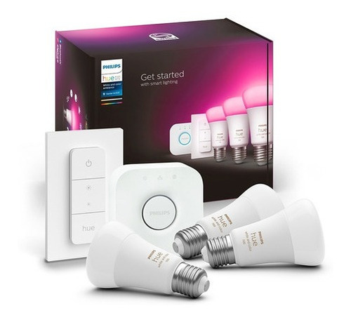 Imagen 2 de 4 de Kit De Inicio Philips Hue E27 Color X3 + Dimmer Switch