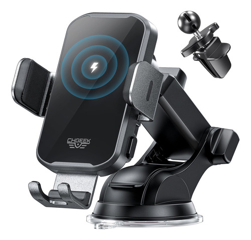 Chgeek - Cargador Inalámbrico Para Coche, Soporte Para Teléfono, 15 W, Carga Rápida, Soportes De Teléfono Para Tu Salpicadero, Parabrisas Y Ventilación, Accesorios Para iPhone, Samsung Galaxy, Google