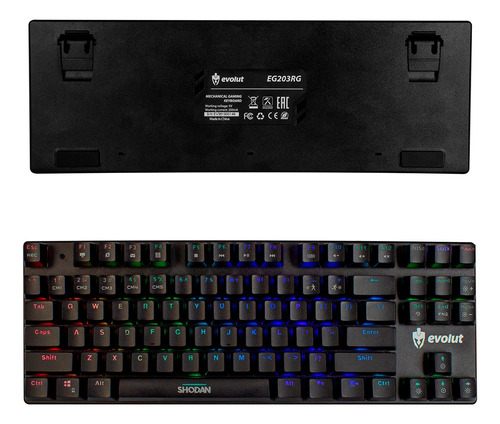 Teclado gamer Evolut Shodan EG-203RG QWERTY Outemu Red cor preto com luz RGB